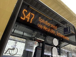 The exterior destination display shows the train’s route, here the S47 line