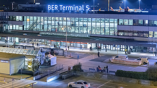SXF becomes BER Night shot of BER Terminal 5