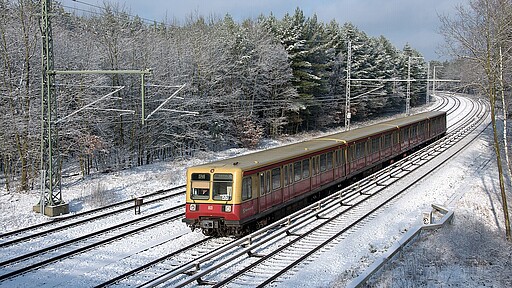 Baureihe 485 Die 485 122 fährt bei Grünau durch eine Winterlandschaft (31.01.2015).