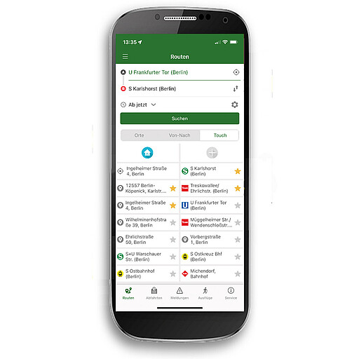 Screenshot: "Routen" der S-Bahn Berlin App