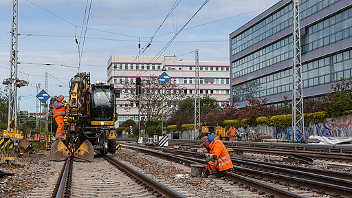 Gleisbauarbeiten Blickrichtung Greifswalder Straße