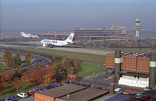 Pan American Airways, better known as Pan Am, used to connect West Berlin to countless of destinations in Western Europe and, for a number of years, even to JFK, New York (image from 1985).