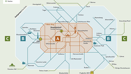 Tarifbereichs-Karte Eine Karte, die die Tarifbereiche im S- und U-Bahnnetz zeigt