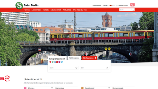 Startseite der Website mit Fahrplanauskunft