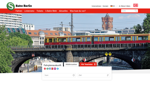 Start page of S-Bahn Berlin Start page of S-Bahn Berlin with journey planner