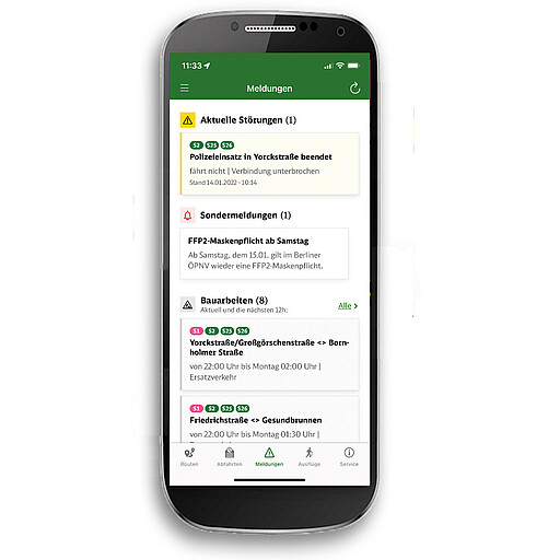 Screenshot: Meldungen der S-Bahn Berlin App