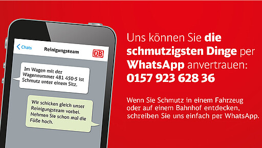 Sauberkeit Verschmutzungen können Sie per WhatsApp melden.