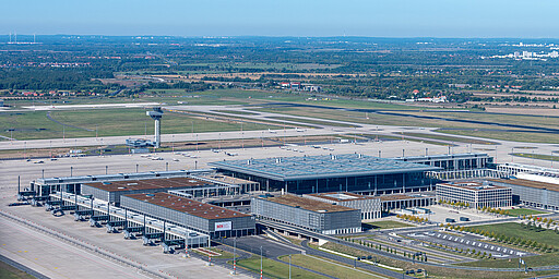 Series of aerial views of BER and Berlin-Schönefeld Airport