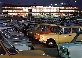 Trabi and Wartburg cars were among the most common vehicles found in the car park outside the Schönefeld terminal