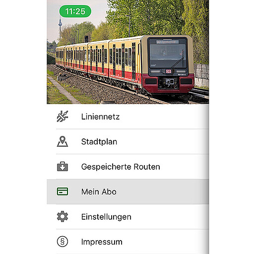 Screenshot: "Seitenleiste" der S-Bahn Berlin App