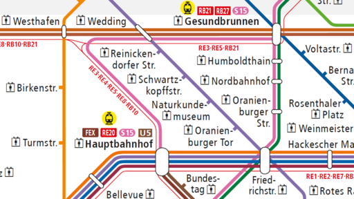 Ein Ausschnitt des S-und U-Bahn Liniennetzes mit Fokus auf die S-Bahnlinie S15.
