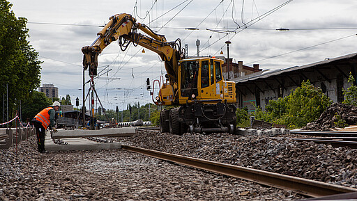 Bauarbeiten Ostring Verlegung der Gleise, Blickrichtung Greifswalder Straße