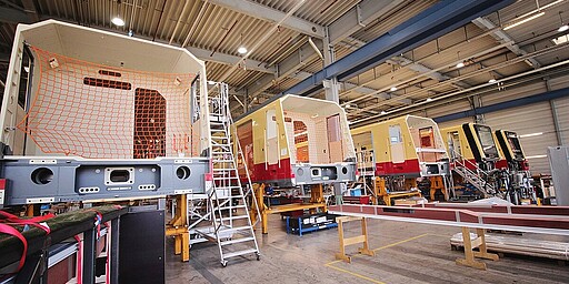 Assembly of the new S-Bahn trains New S-Bahn trains awaiting assembly at the Berlin-Pankow Stadler plant.
