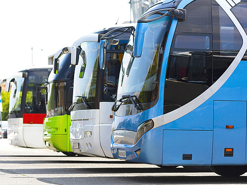 Bus station Several buses side by side