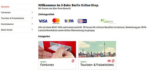 Bildschirmdarstellung des Online Shops