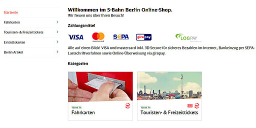 Bildschirmdarstellung des Online Shops