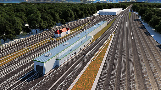 Im ersten Halbjahr 2021 soll die neue Waschanlage (in der Computersimulation vorn) am Werk Grünau (hinten) fertig sein.