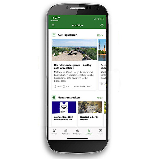 Screenshot: "Ausflüge" der S-Bahn Berlin App