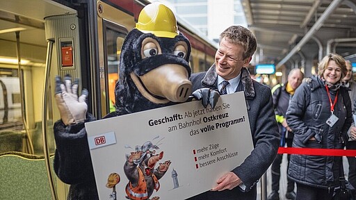 Ostkreuz Dezember 2018 Max Maulwurf und Deutsche Bahn-Chef Dr. Richard Lutz
