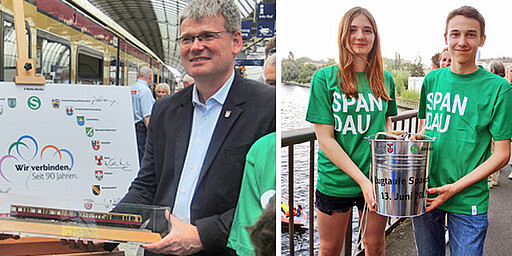 „Sekt statt Selters“, nein „Havelwasser statt Sekt“, hieß es bei der Zugtaufe auf dem S- Bahnhof Spandau am 13. Juni. Anlässlich des Havelfestes nahe der Altstadt bekamen die Spandauer ihre „eigene“ S-Bahn (481 190).