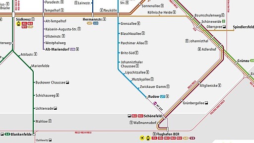 Anbindung an den Flughafen BER Ein Ausschnitt des Liniennetzes zur Anbindung an den Flughafen BER