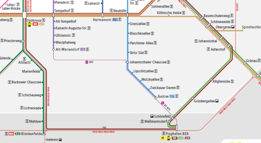 Ein Ausschnitt des Liniennetzes zur Anbindung an den Flughafen BER