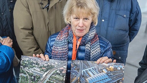 Ostkreuzführung 2018 Projektmanagerin Karin Kamitz zeigte anhand von Luftbildern den Fortschritt der Bauarbeiten.